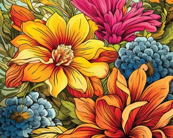 Adult Coloring Book Vol II, 25 Intricate Floral Coloring Pages, Adult Floral Coloring, DIY Printable, PDF Printable Adult Coloring Pages