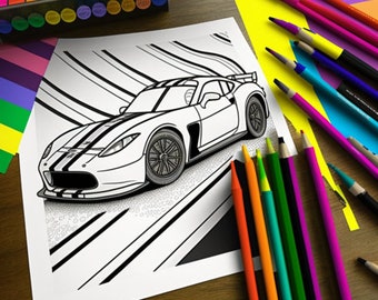 Adult and Kids Coloring Book, 35 Race Car Coloring Pages, Adult and Kid Race Car Coloring, DIY Printable, PDF Printable Coloring Pages