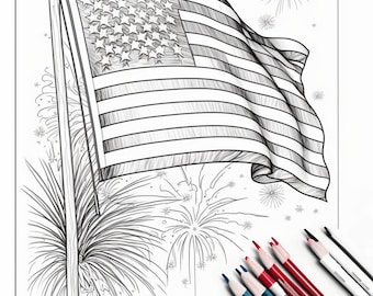 Adult Coloring Book, 20 4th of July Coloring Pages, Adult Independence Day Coloring, DIY Printable, PDF Printable Coloring Pages for Adults