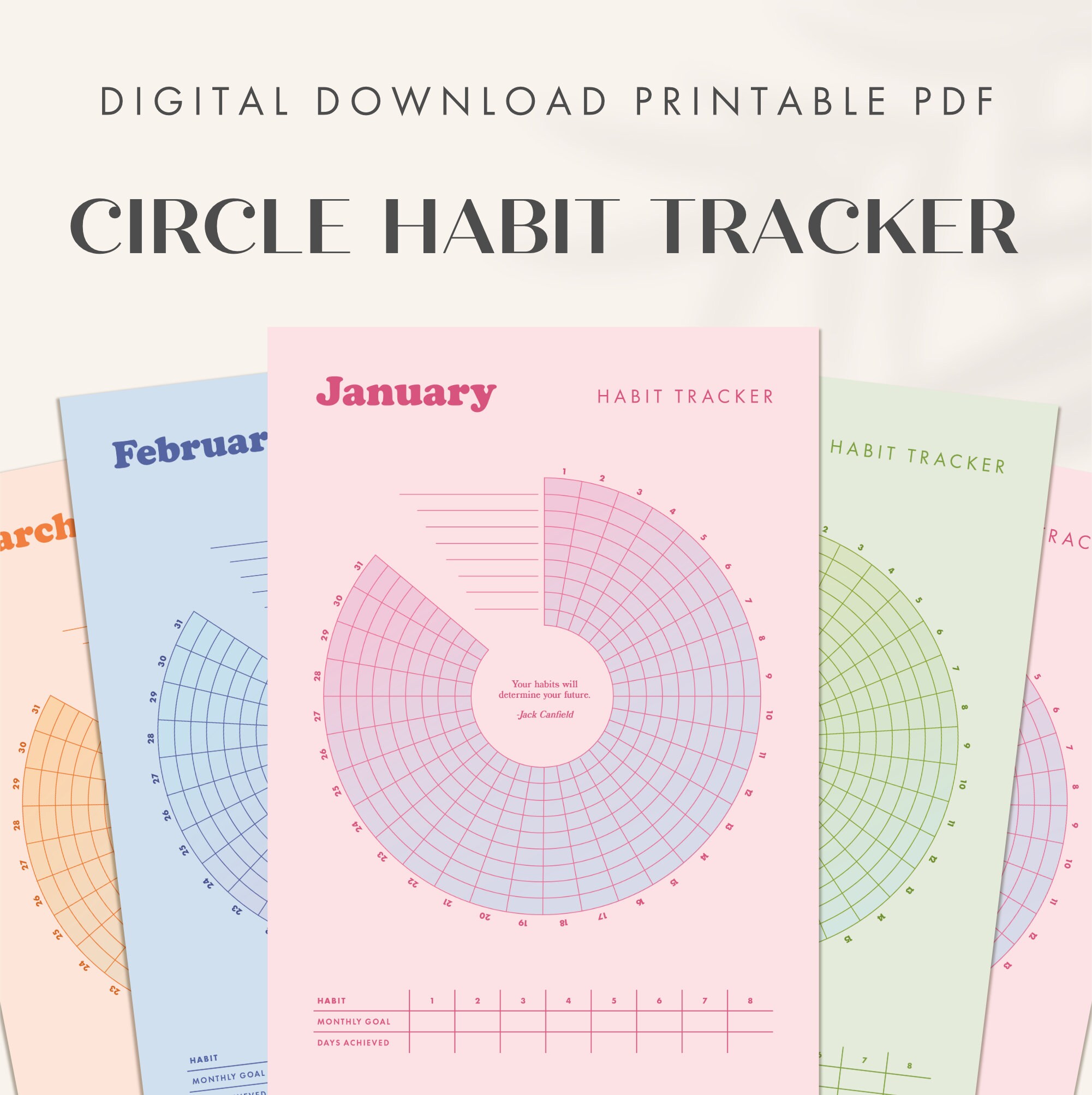 Printable Circle Monthly Habit Tracker A3, A4, US Letter and Half ...