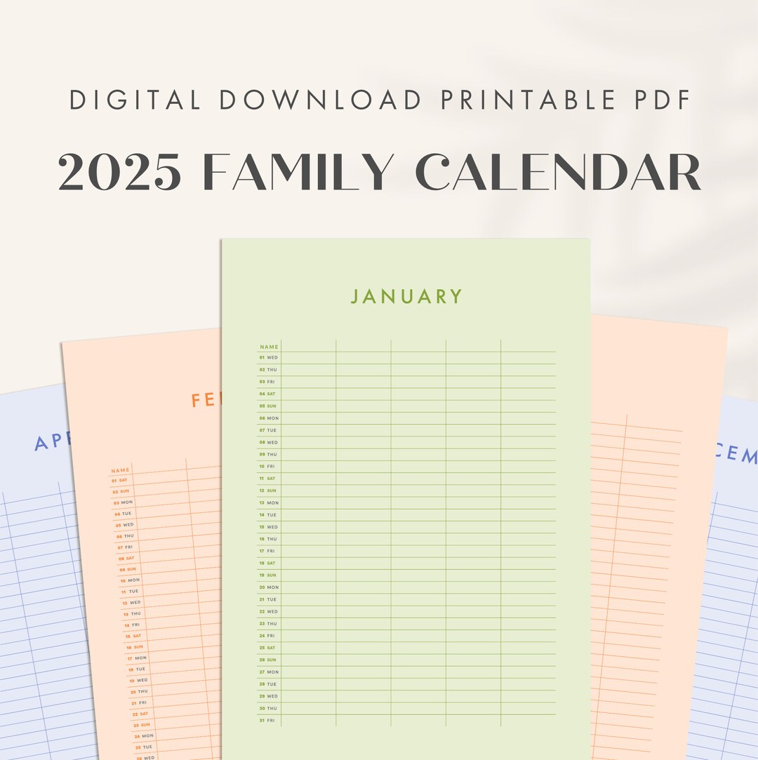 2025 Family Organiser Calendar Printable, Digital 5 Columns Family Planner - Etsy