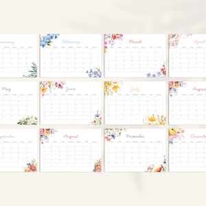 Digital 2025 Flower Calendar Printable, Sunday Start PDF, A3, A4 and A5 ...