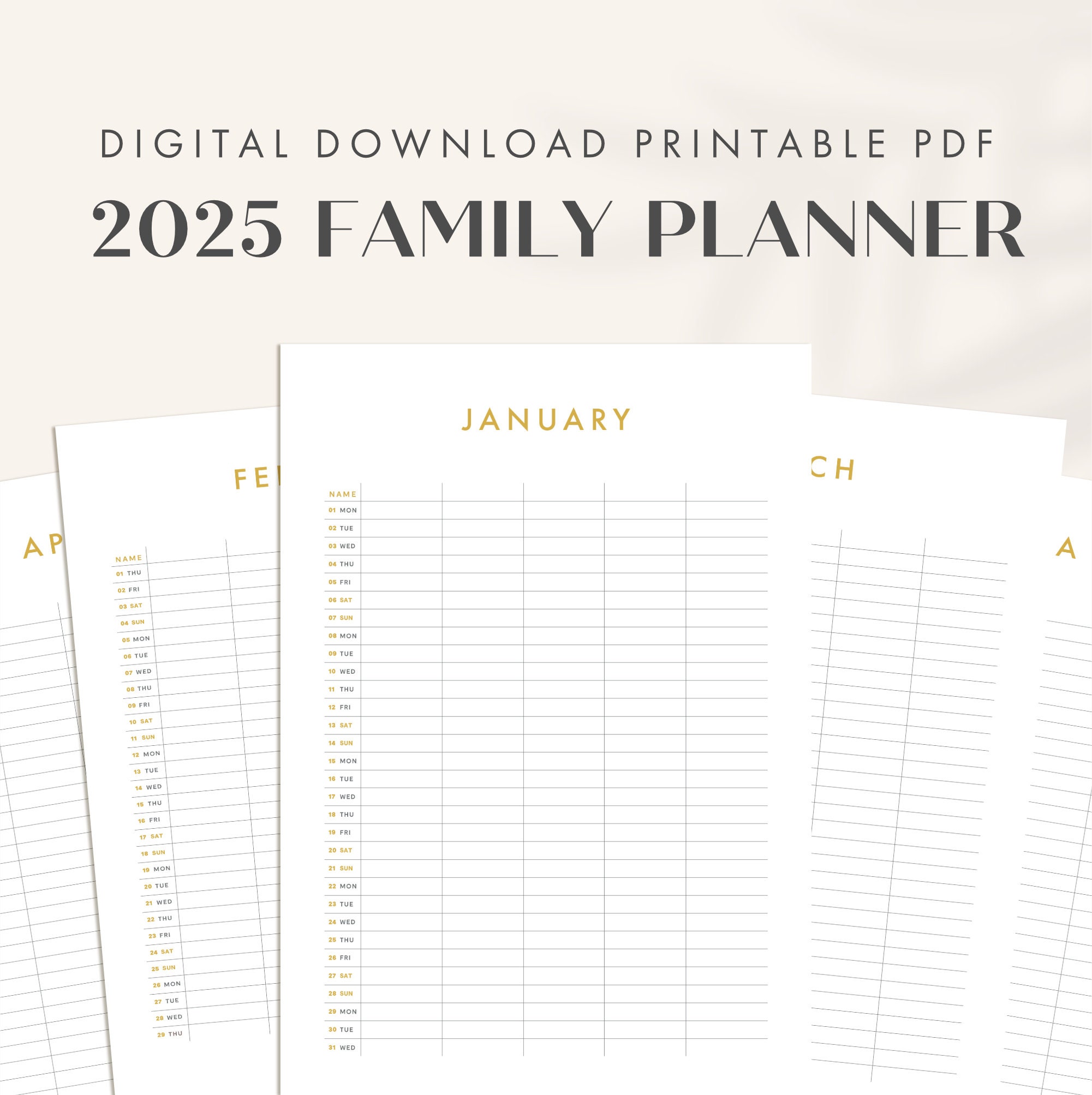 2025 Minimal Family Planner Printable, Digital Family Calendar - Etsy UK