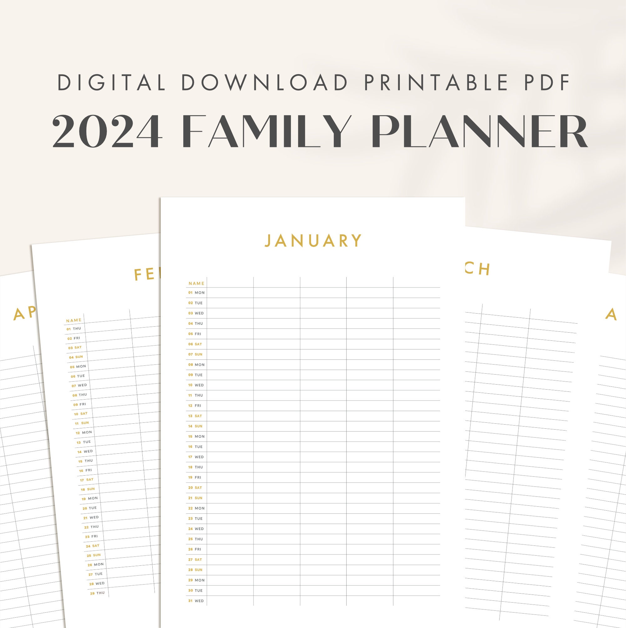 2025 Printable Family Planner Calendar, Digital Family Organiser