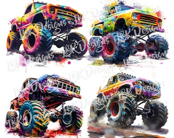4 x Monstertrucks PNG | Monstertruck clipart | Monstertruck-ontwerpen | PNG-bestand