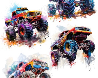 4 x Monster Trucks PNG | Monster Truck Clipart | Monster Truck Designs | PNG File