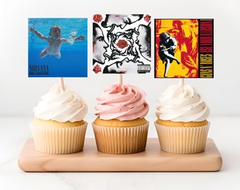 Rockalbumhoezen uit de jaren 90 |  2" x 2" cupcaketoppers | DIRECT DOWNLOAD digitaal bestand