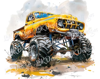 Gele monstertruck-clipart png | Transparante achtergrond (digitale download)