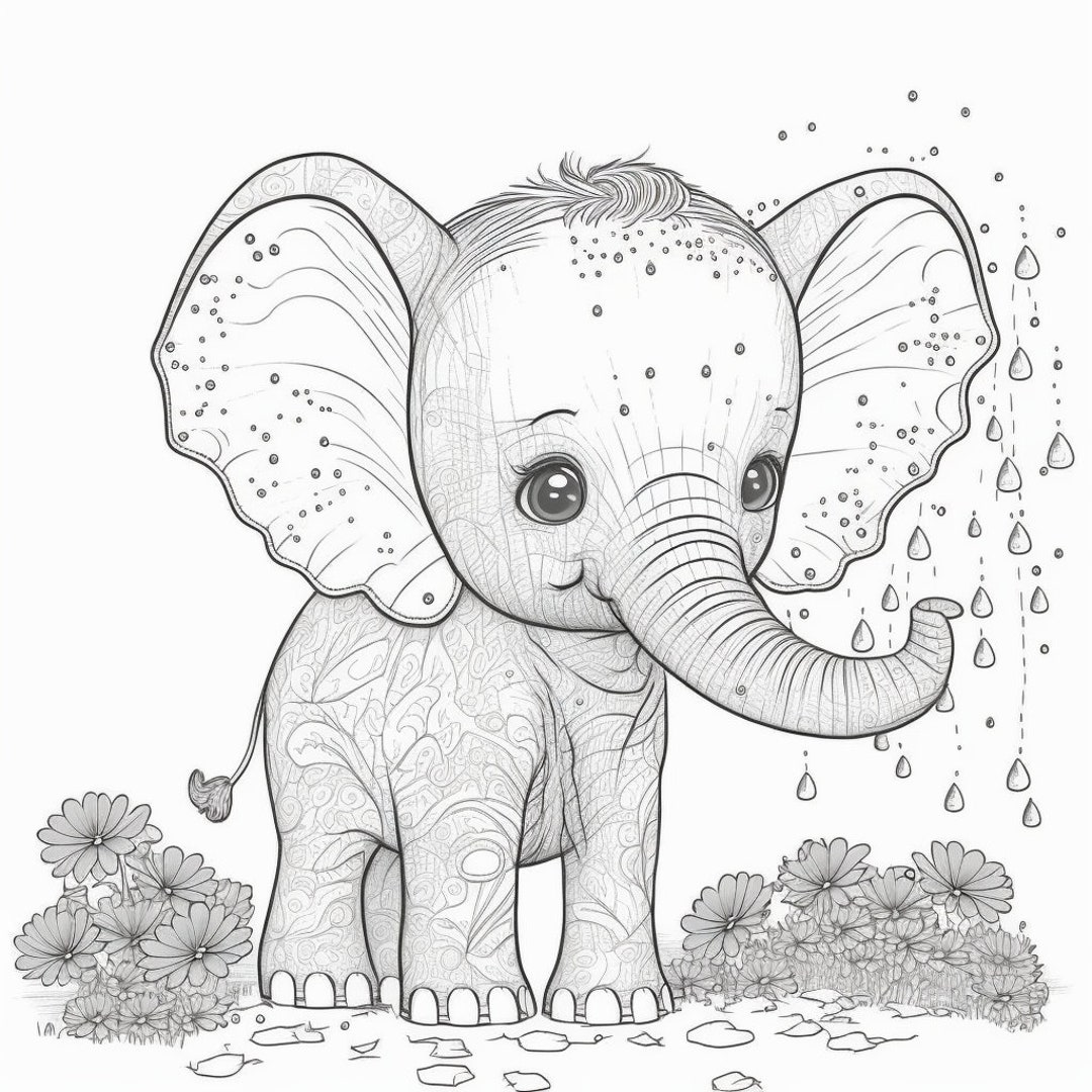 Elephant Coloring Pages, Baby Elephants, Digital Download Etsy
