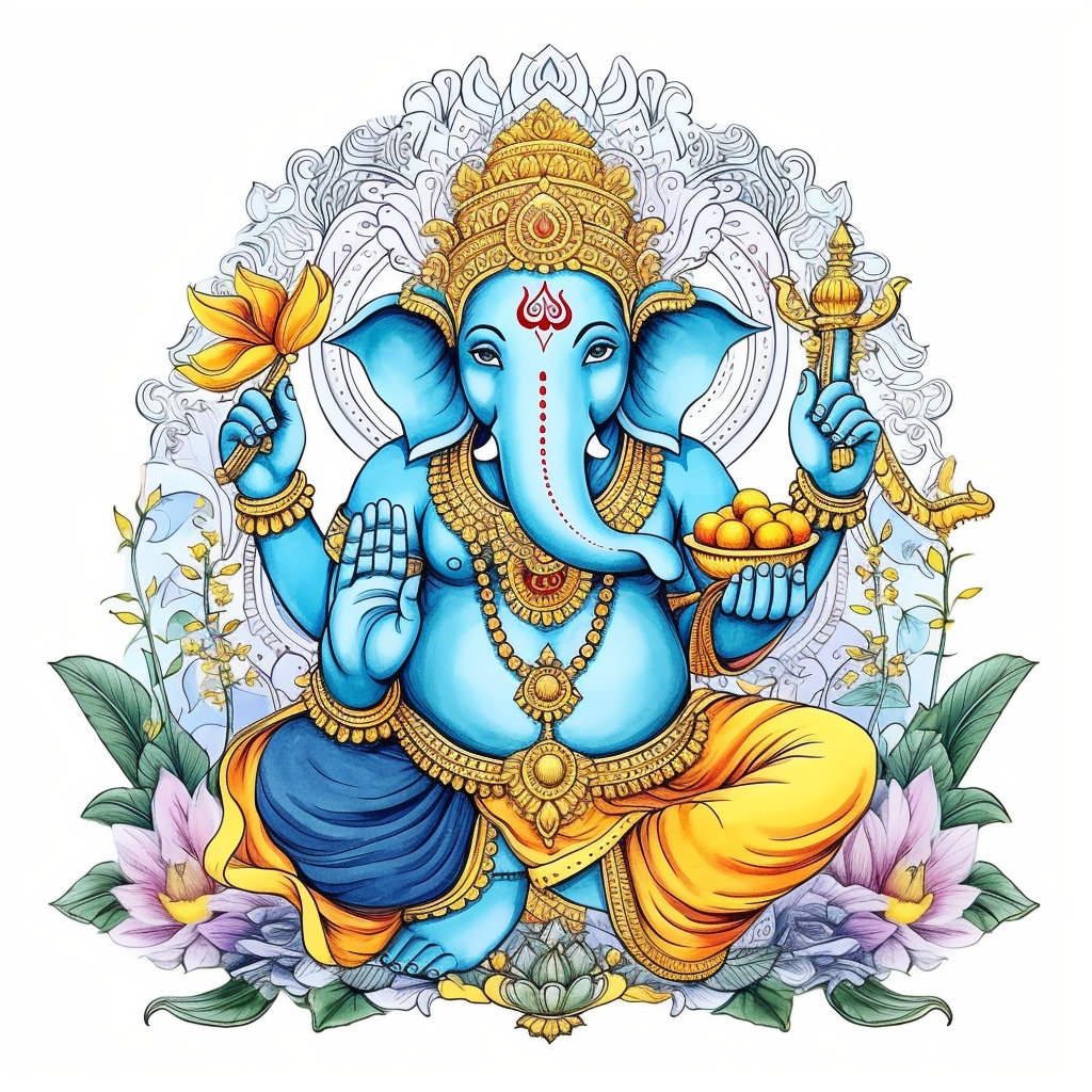 Ganesh coloring book, elephants, Hindu god, Ganesha