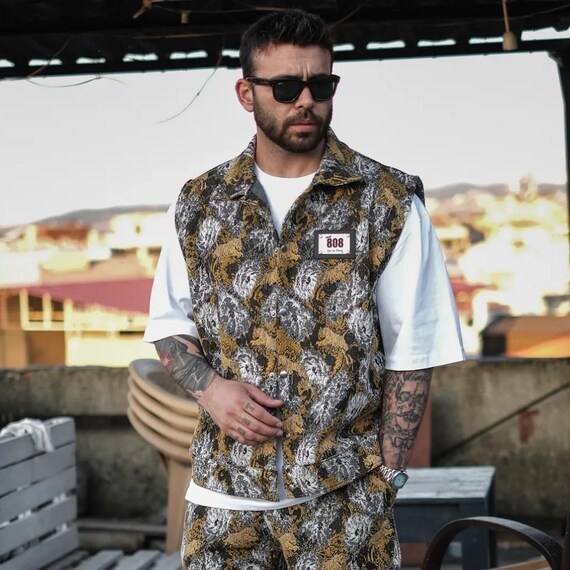 Men's Vest Tiger V4 Textured Patterned Streetwear Vest
