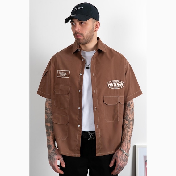 オーバーサイズボックスシャツ　ブラウン ETRE TOKYO - オーバーサイズボックスシャツ - BROWN | ADDICT
