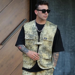 Vintage Inspired Oversized Denim Vest with Stain Effect and Single Button Closure - Sleeveless Jacket – Streetwear Style