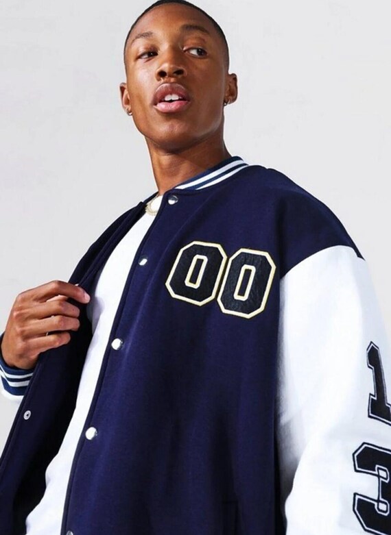 Unisex Oversize Navy Blue Bomber 00 Varsity College Jacket Etsy Canada
