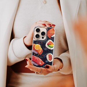 寿司柄のかわいい日本の食べ物柄のスマホケース iPhone 17、16e、15、14、13 Pixel 10A、9A、9Pro XL、8A、7A、6 Samsung S26、S25Fe、A56 対応 画像 11