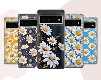 Daisy Phone Case Botanical Pattern Cover for iPhone 15 14 13 12 Pro 11 SE, Samsung S24 S23 S25 A56 5G A15 S23 FE, Google Pixel 9 8A 8 7 6