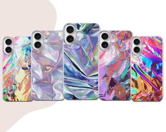 Holographic Foil Phone Case Shiny Cover for iPhone 17 16, Google Pixel 10 9 8, Samsung S25 , Huawei, OnePlus, Realme, Oppo, Vivo, Xiaomi