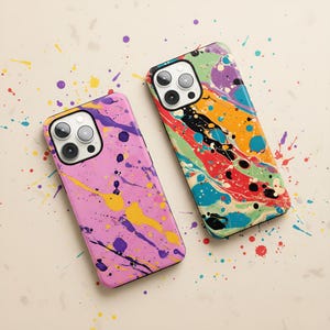 Phone Case for iPhone 16 15 14 13 12 Pro Max Plus Mini, Samsung Galaxy S24 S23 S22 Plus Ultra, Google Pixel 9 Pro | Abstract Ink Splatter