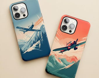 Coque pour iPhone 16 15 14 13 12 Pro Max Plus Mini, Samsung Galaxy S24 S23 S22 Plus Ultra, Google Pixel 9 Pro | Housse avion vintage