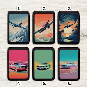 Vintage Poster Flugzeuge Brieftasche für Magsafe, Magnet Leder 1967 Ford mustang Kartenhalter Stick On für iPhone 16 15 14 13 12 Pro Max Mini