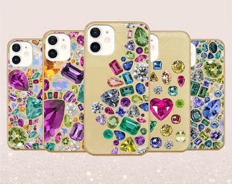 Funda de gel con gemas brillantes, cristales y diamantes, diseño bonito para iPhone 15, 14, 13, 12 Pro Max, Mini Plus, XR, XS SE