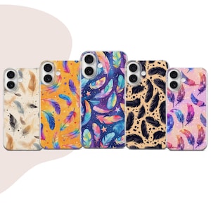 Custodia per telefono con motivo a piume, cover astratta per iPhone 17 16 15 Pro 11 XR SE, Samsung S24 S23 S25 A56 5G A15 S23 FE, Google Pixel 10 9 8