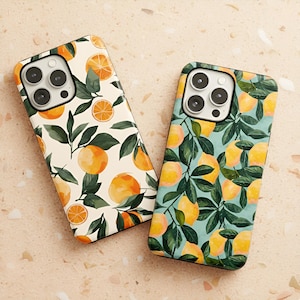 Phone Case for iPhone 16 15 14 13 12 Pro Max Plus Mini, Samsung Galaxy S24 S23 S22 Plus Ultra, Google Pixel 9 Pro | Lemon Orange Patterns