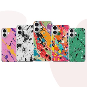 Funda para teléfono con diseño abstracto de salpicaduras de pintura y tinta para iPhone 17, 16e, 15, 14, 13, Pixel 10A, 9A, 9Pro XL, 8A, 7A, 6, Samsung S26, S25Fe, A56