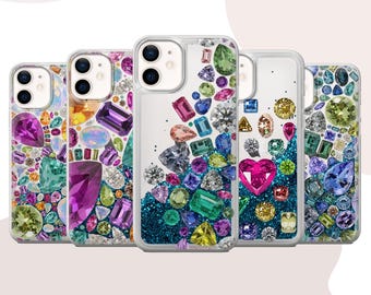 Sparkling Gem Liquid Glitter Phone Case for iPhone 15 14 13 12 11 XR SE Plus Pro Max