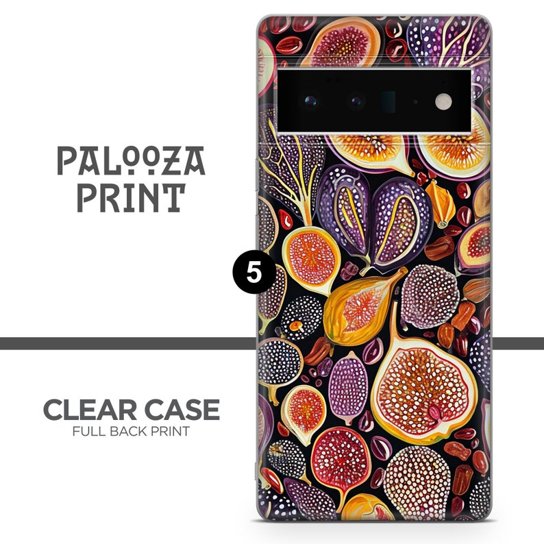 Close crop of purple and peach circular motifs on an Aboriginal dot art phone case, colorful art phone case with raised bumper
