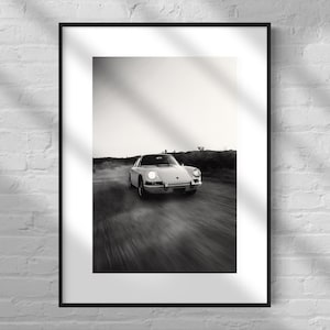 Vintage Porsche 911 in The Desert - Classic Porsche Poster - Black And White Minimalist UNFRAMED Print Interior Decor