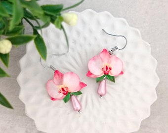 Pink Orchid Jewelry, Tropical Earrings, Drop Earrings, Flowers Jewelry, Wedding Earrings, Orchid Earrings, Flower Gifts, Soft Pink Earrings