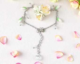 Pulseira de Jasmim, Flores Brancas, Jasmim, Pulseira de Jasmim, Joias Florais, Pulseira de Flores, Pulseira para Casamento