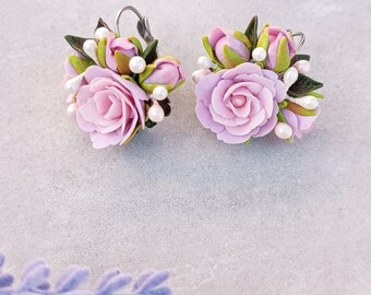 Sakura earrings, Women gift, Romantic gift, Earrings wedding, Handmade earrings, Flower earrings with, Flower girl gift, Botanical jewelry