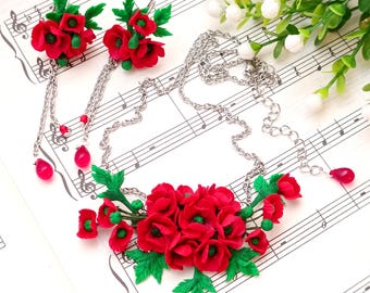 Rote Mohnblume Anhänger, Mohnblumen, Frauen Geschenk, Ton Schmuck, Halskette & Anhänger, Hochzeitsschmuck, Blumen Schmuck, Mohnblumen