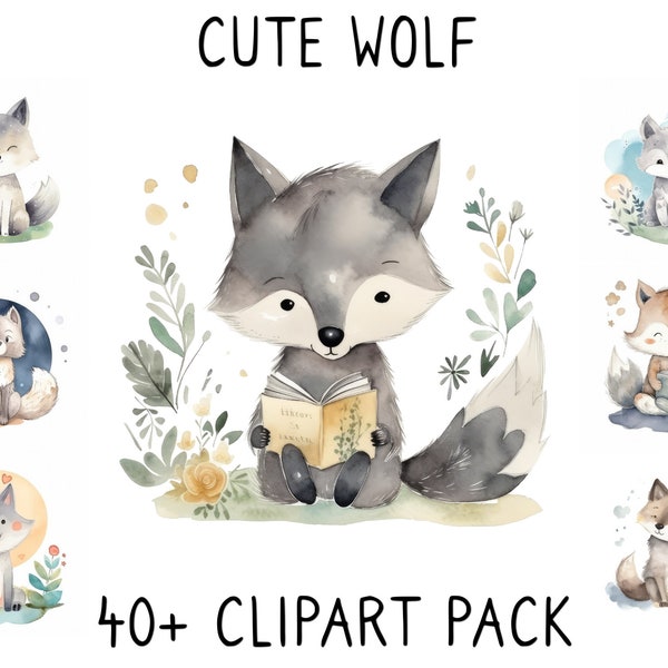 Wolf Clipart, Grauer Wolf Clipart, 40 hochwertige PNGs, Tier Clipart, digitales Papiermodell, Kartenherstellung, Clip Art, digitales Papiermodell