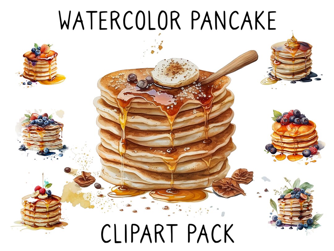 Pancakes Breakfast Clipart Watercolor Food Clipart Pancake Etsy