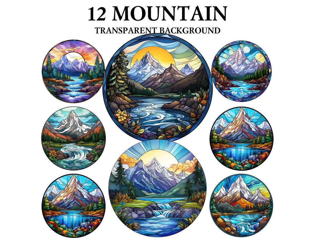 Mountain Stained Glass PNG Mountain River Stained Glass - Etsy