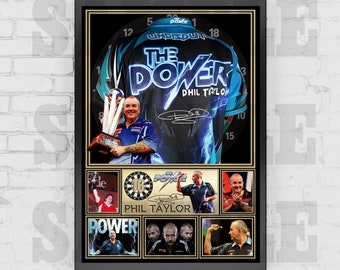 Phil 'The Power' Taylor Darts Legende Shirt Rückendruck / Poster / gerahmte Memorabilie / Sammlerstück / signiert