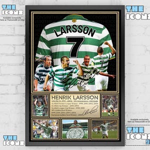 Keltische legende Henrik Larsson voetbalshirt achterkant print / poster / ingelijste memorabilia / verzamelobject / gesigneerd