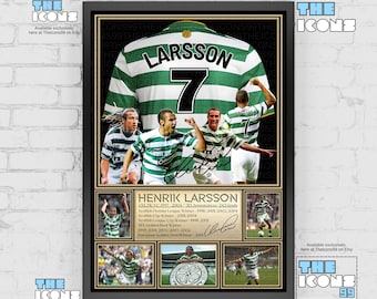 Celtic Legend Henrik Larsson Football Shirt Back Print / Poster / Framed Memorabilia / Collectible / Signed