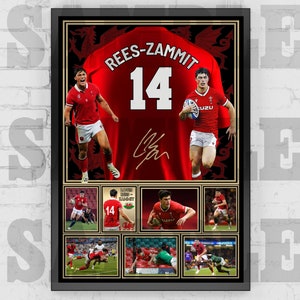 Louis Rees-Zammit Wales Rugby Icon Baksidestryck / Affisch / Inramade Memorabilia / Samlarobjekt / Signerad