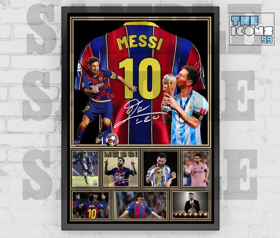 Lionel Messi Barcelona Football Shirt Back Wall Art Print Poster Framed  Memorabilia Collectible Signed
