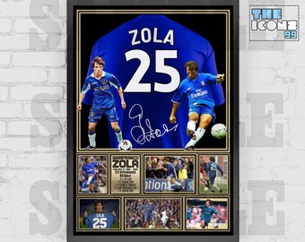 Chelsea FC Icon Gianfranco Zola Football Shirt Back Print / Poster / Framed Memorabilia / Collectible / Signed