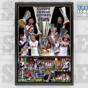 Spurs Europa League winnaars 2025 voetbalshirt/trofeeprint / poster / ingelijste memorabilia / verzamelobject