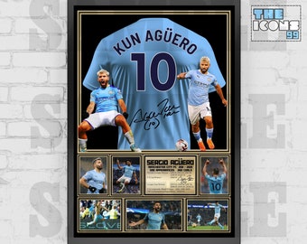 Sergio Agüero Man City Legend Football Shirt Poster: Signed Memorabilia