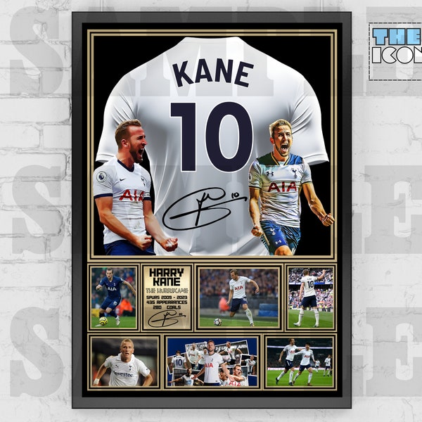 Spurs Tottenham Legende Harry Kane Football Shirt Back Print / Poster / Gerahmte Memorabilia / Sammlerstück / Signiert