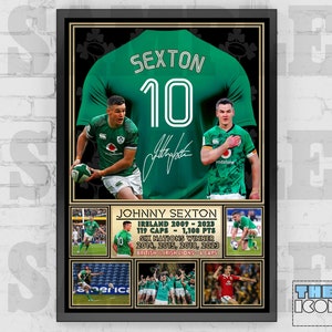 Johnny Sexton Ireland Rugby Legend Camisa com impressão traseira / pôster / recordações emolduradas / colecionáveis / assinadas