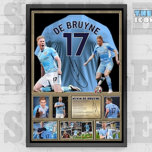 Maillot de football Man City Legend Kevin De Bruyne, impression au dos / Poster / Souvenirs encadrés / Objet de collection / Signé