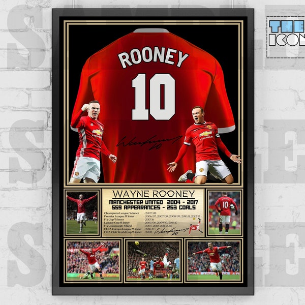 Man United Legend Wayne Rooney Football Shirt Back Print / Poster / Framed Memorabilia / Collectible / Signed